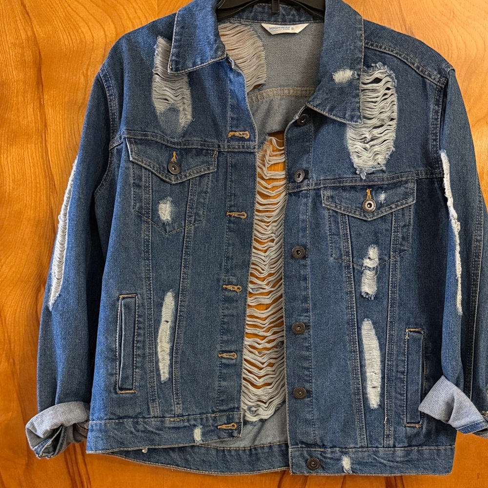 Size SMALL Distressed Blue Jean Jacket